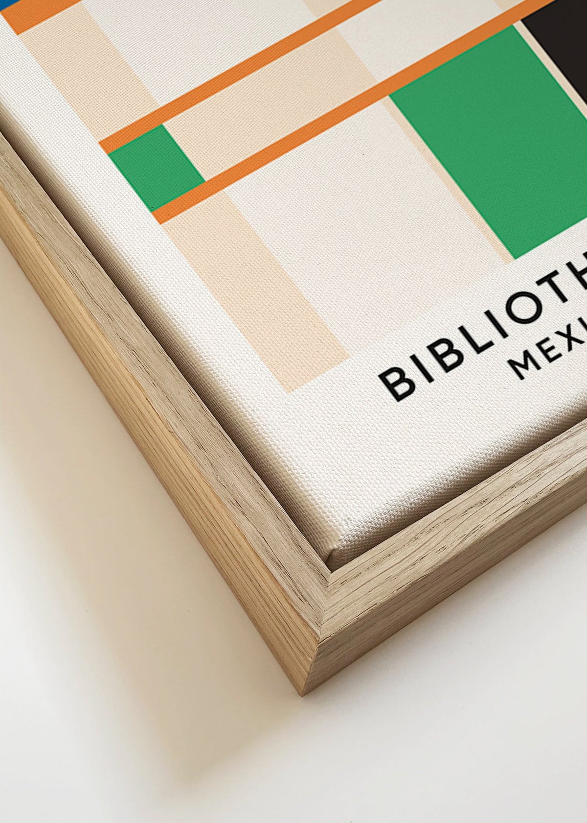 Tableau géométrique à blocs et typographie 'Bibliothèque'