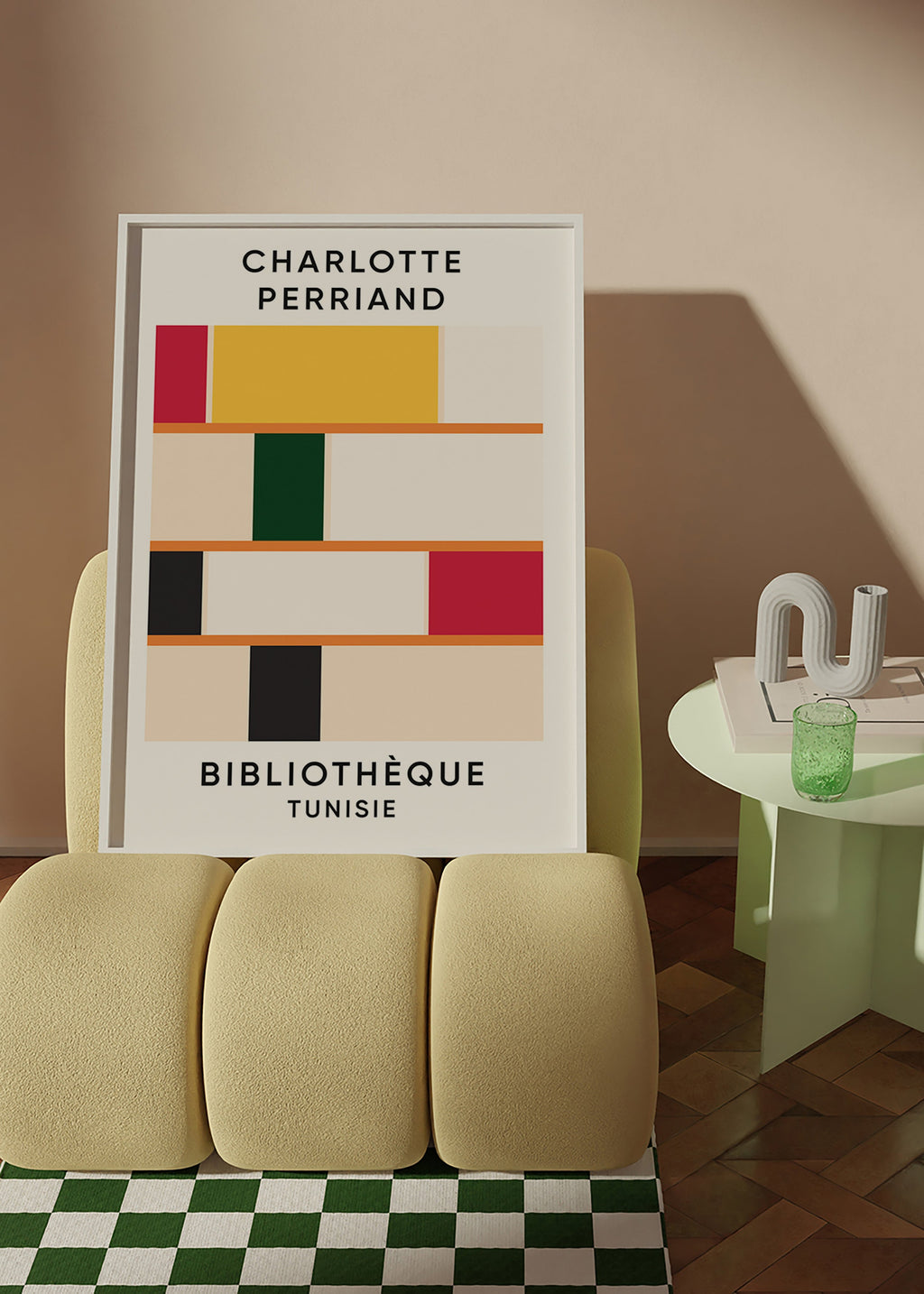 Tableau géométrique étagère en blocs de couleur