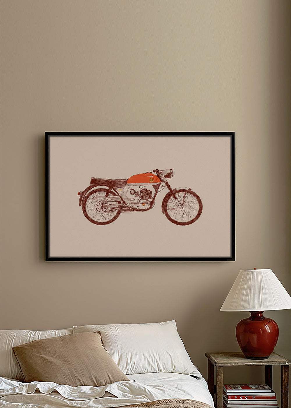 Affiche vintage moto rouge illustrée