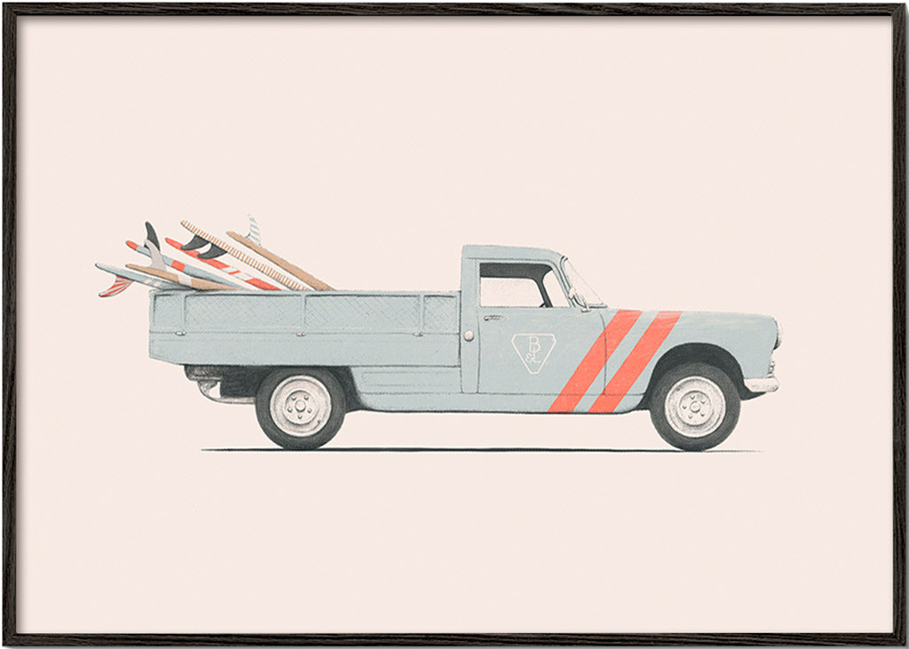 Art vintage fourgonnette avec planches de surf