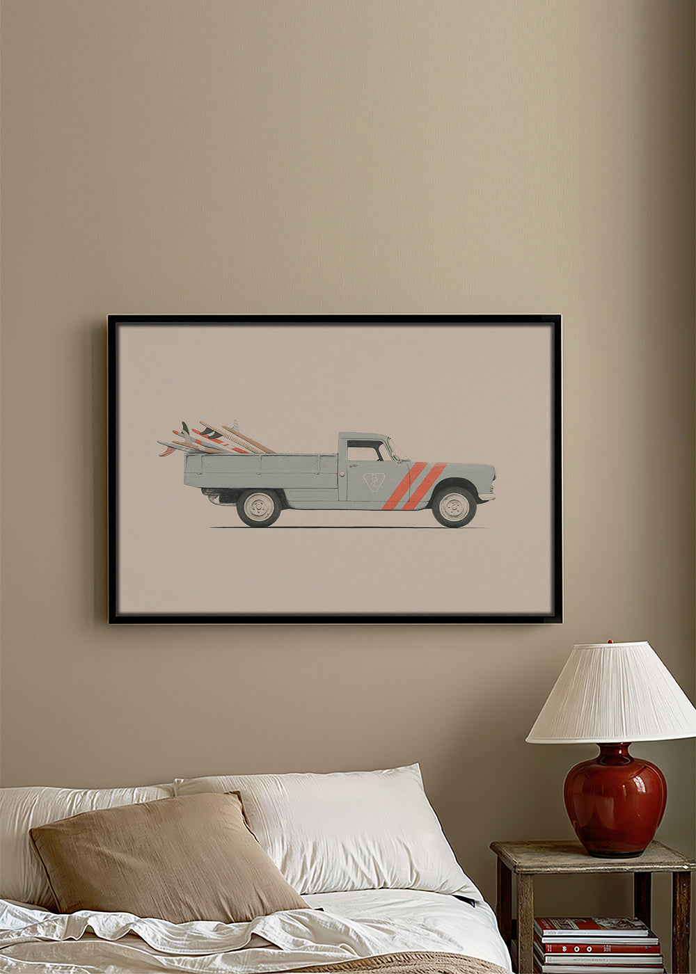 Art vintage fourgonnette avec planches de surf