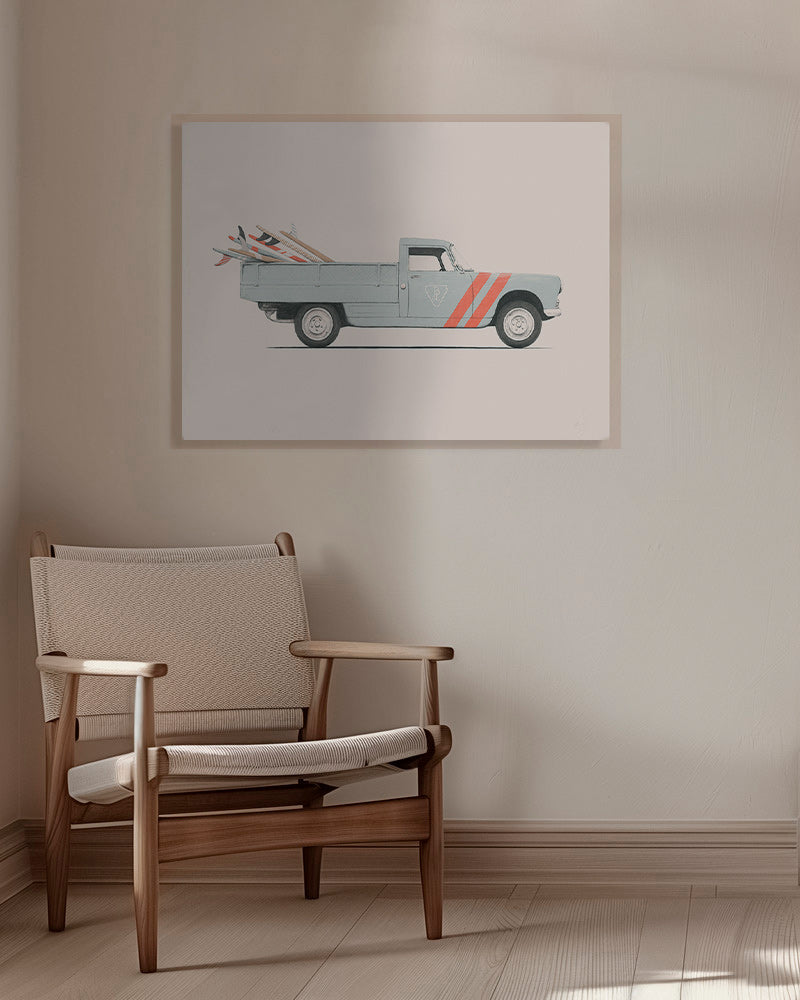 Art vintage fourgonnette avec planches de surf