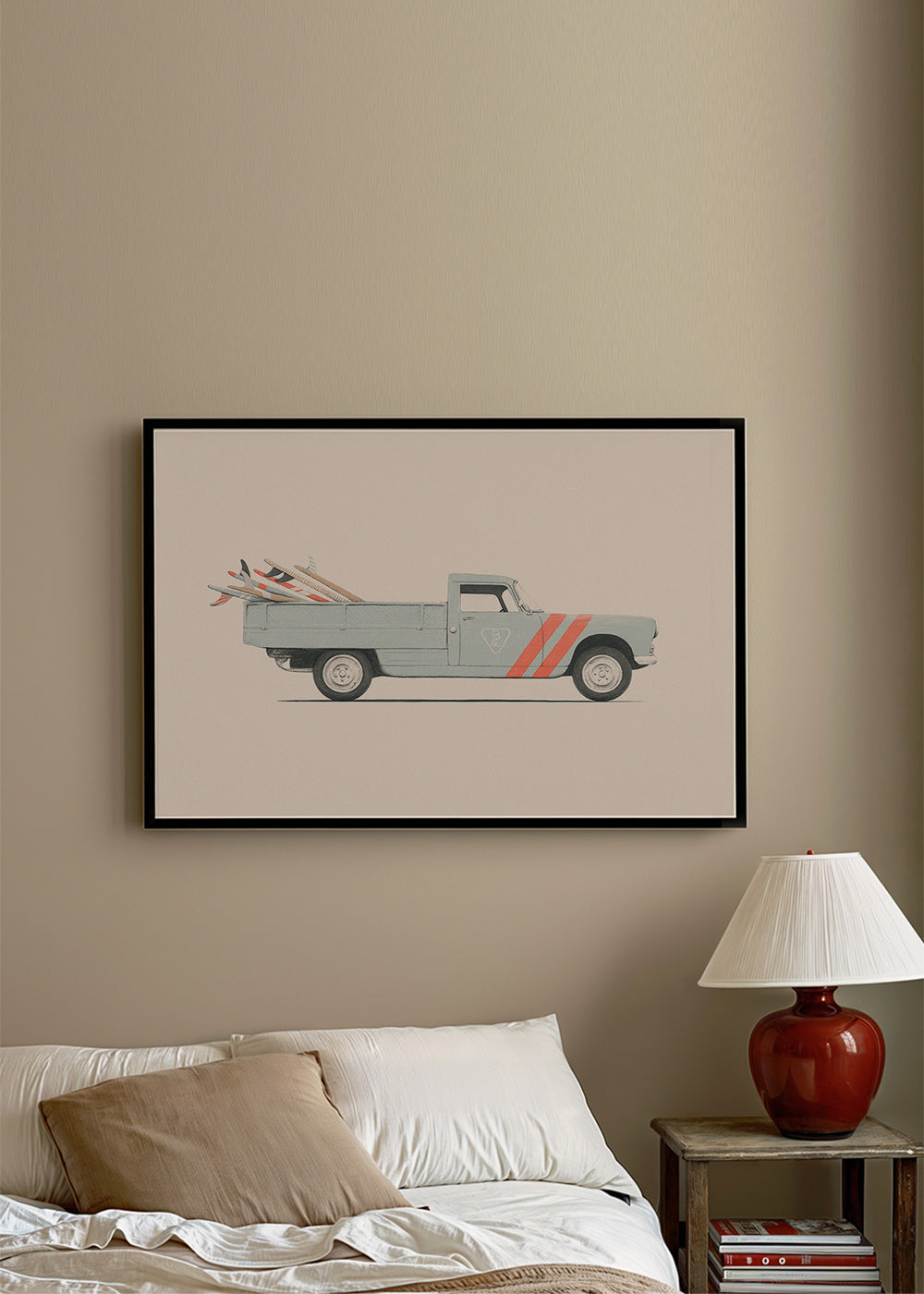 Art vintage fourgonnette avec planches de surf