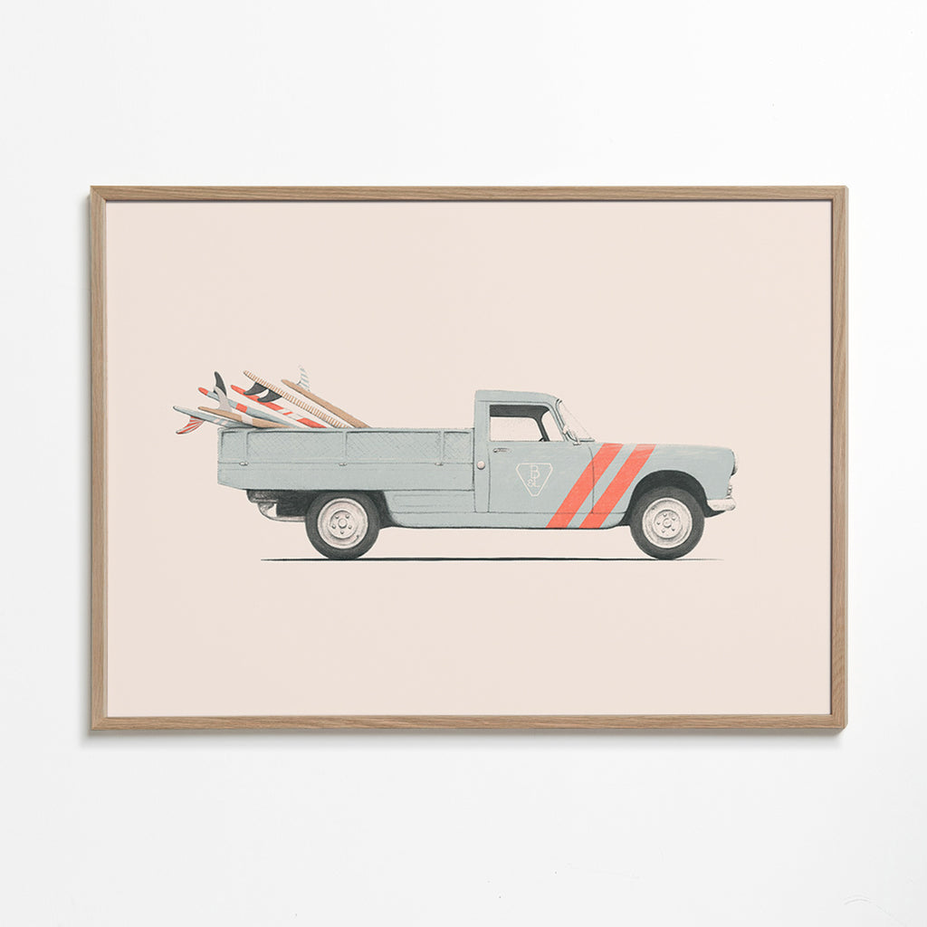 Art vintage fourgonnette avec planches de surf