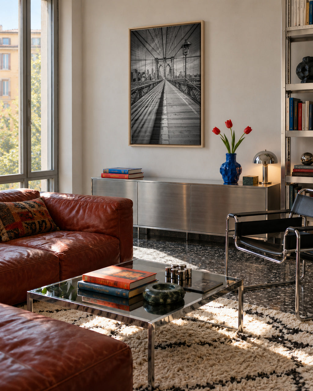 NEW YORK CITY Brooklyn Bridge - Framed canvas in an interior