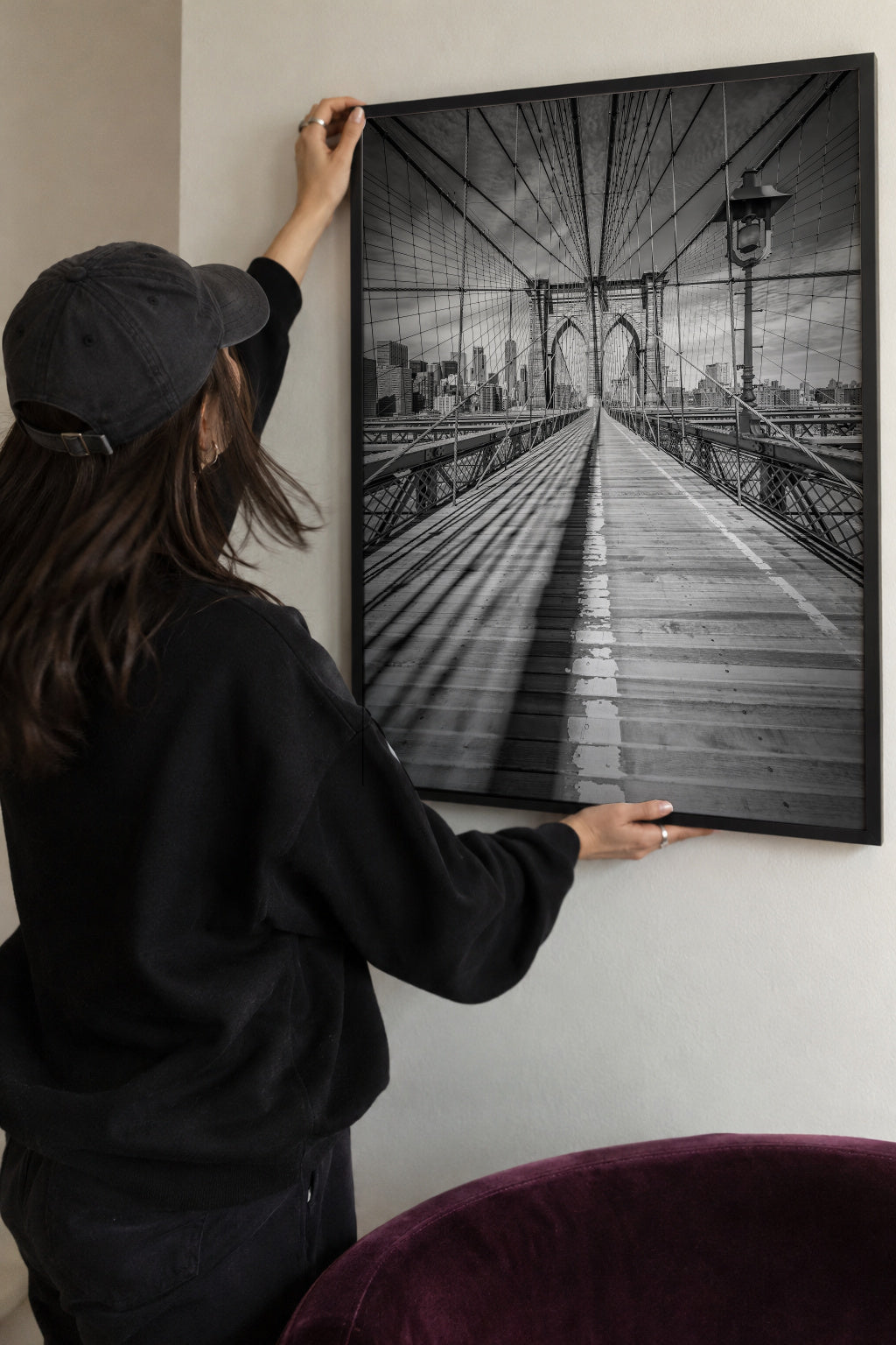 NEW YORK CITY Brooklyn Bridge - Framed poster detail
