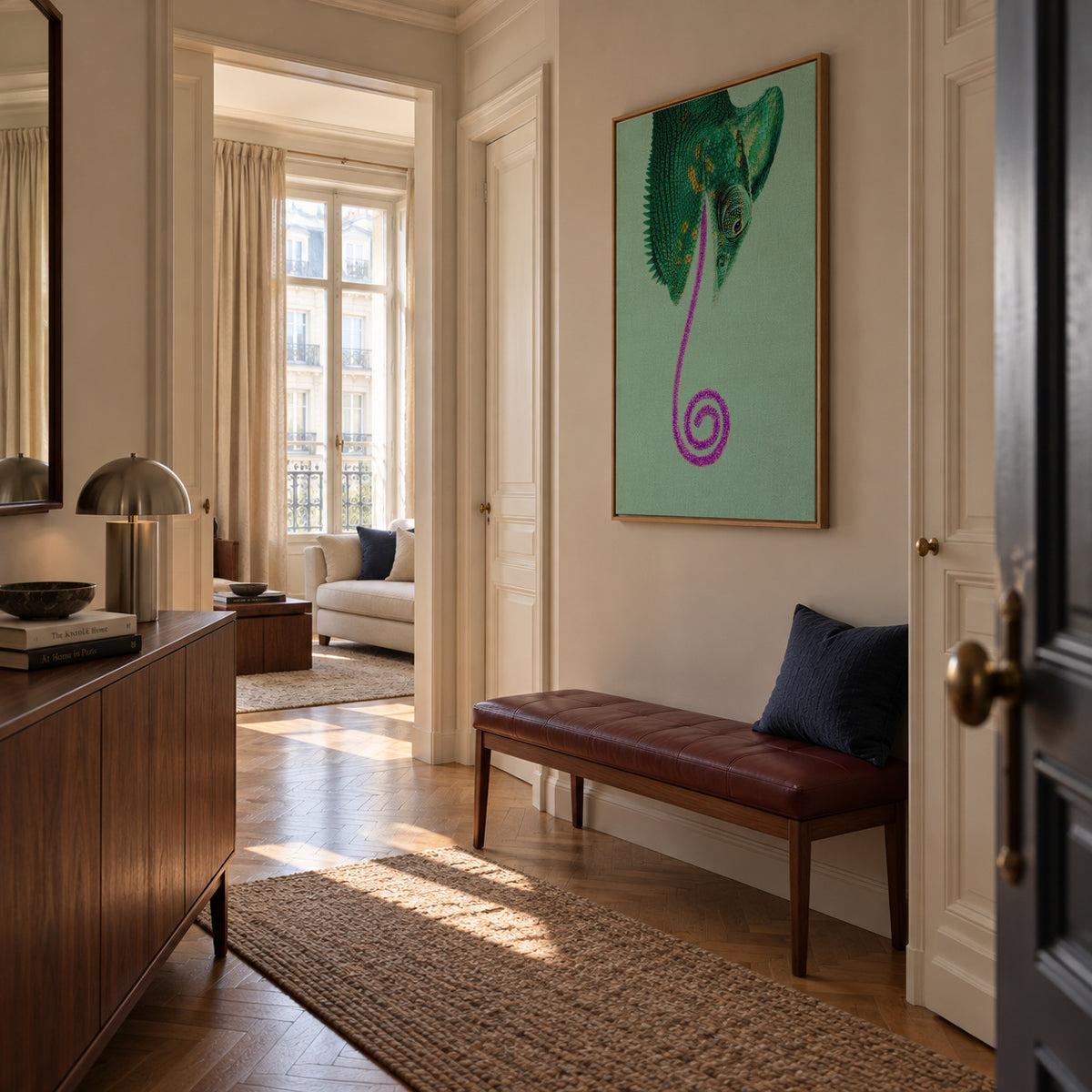 Candy Chameleon - Framed canvas in an interior