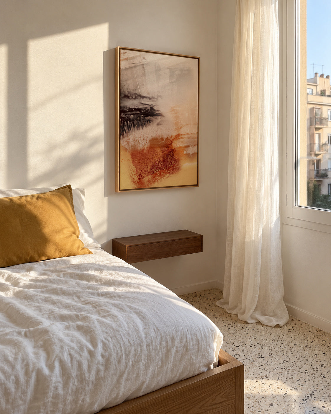 Organic Texture Abstract Yellow & Brown - Framed canvas in an interior