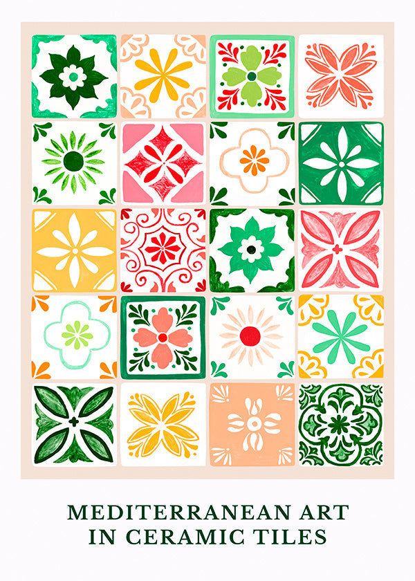 Impression botanique motifs carreaux méditerranéens