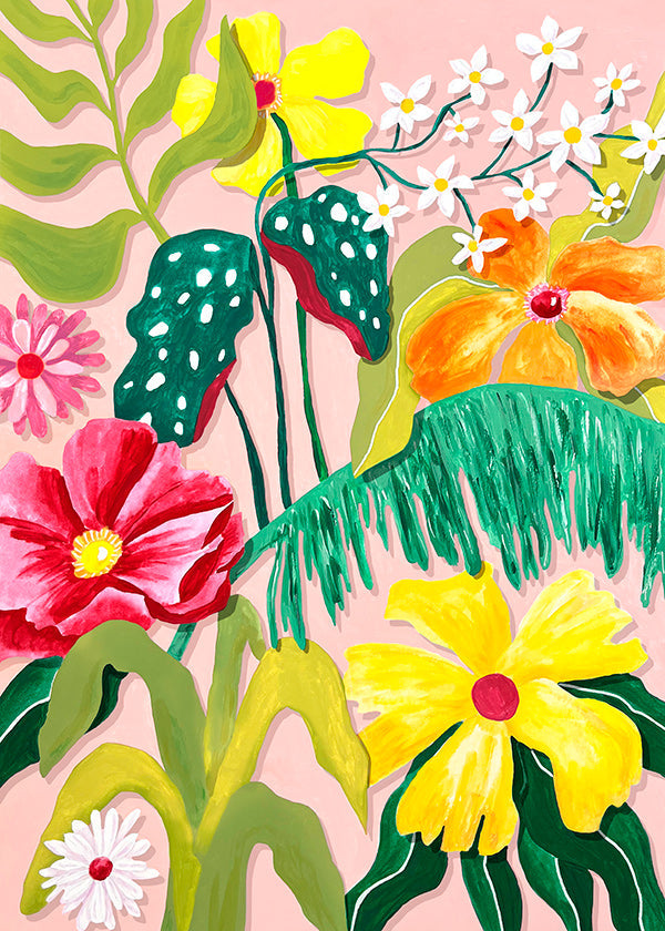 Impression botanique aux fleurs vives