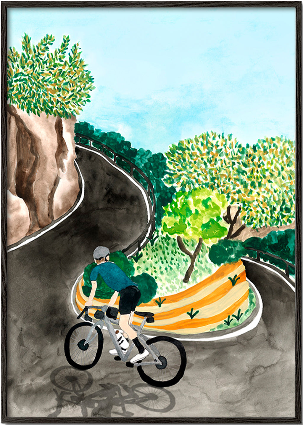 Tableau de paysage avec cycliste en courbe