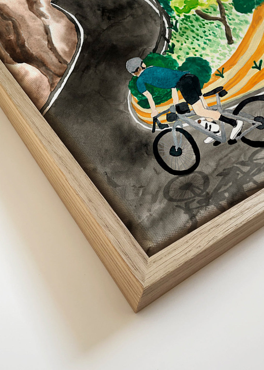 Tableau de paysage avec cycliste en courbe