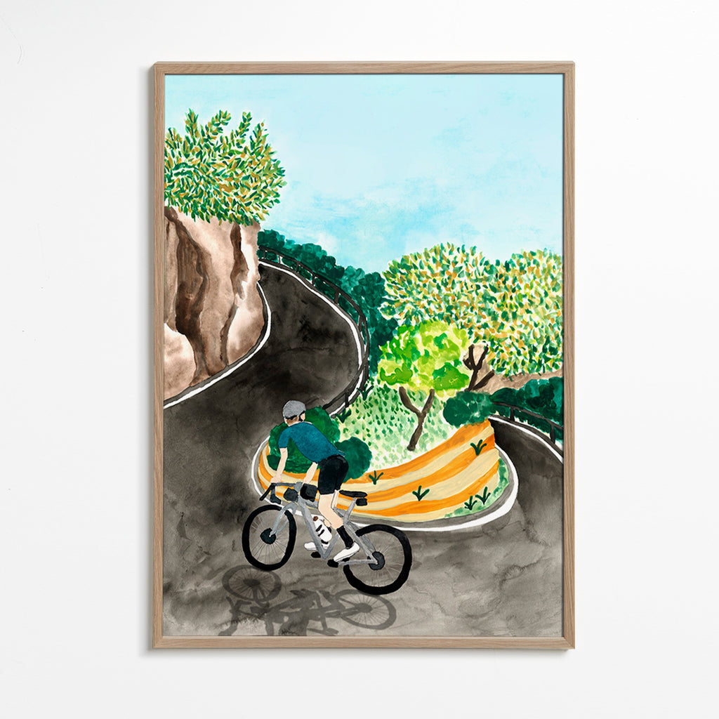 Tableau de paysage avec cycliste en courbe