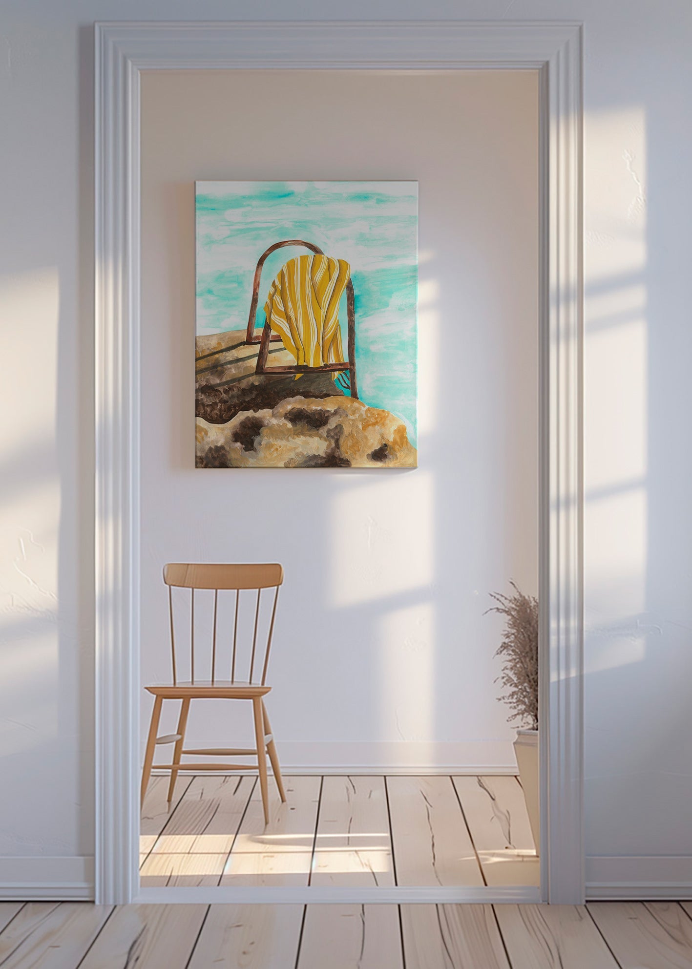 Tableau de paysage avec échelle et serviette