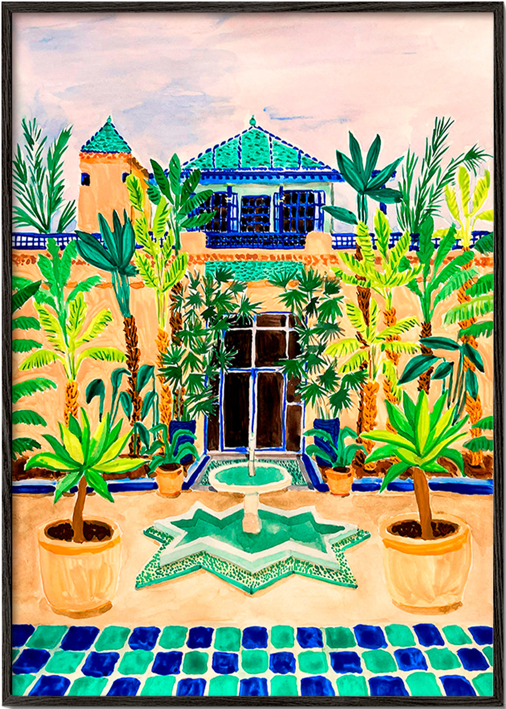 Impression botanique Cour de jardin avec fontaine