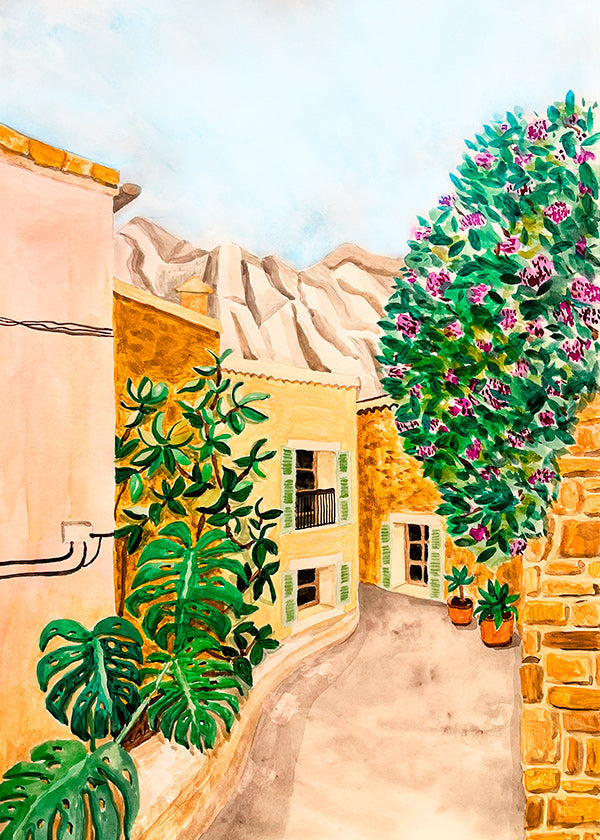 Tableau de paysage rue de village