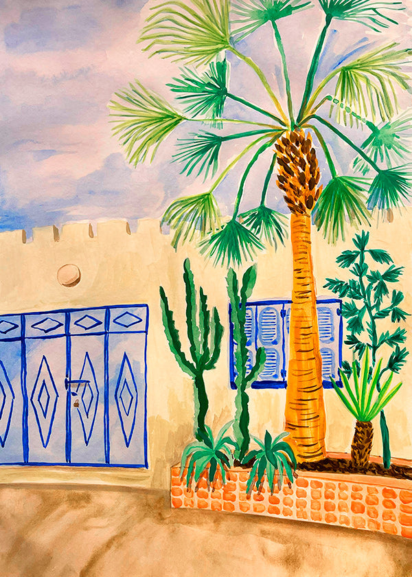 Art de ville: rue marocaine avec palmier