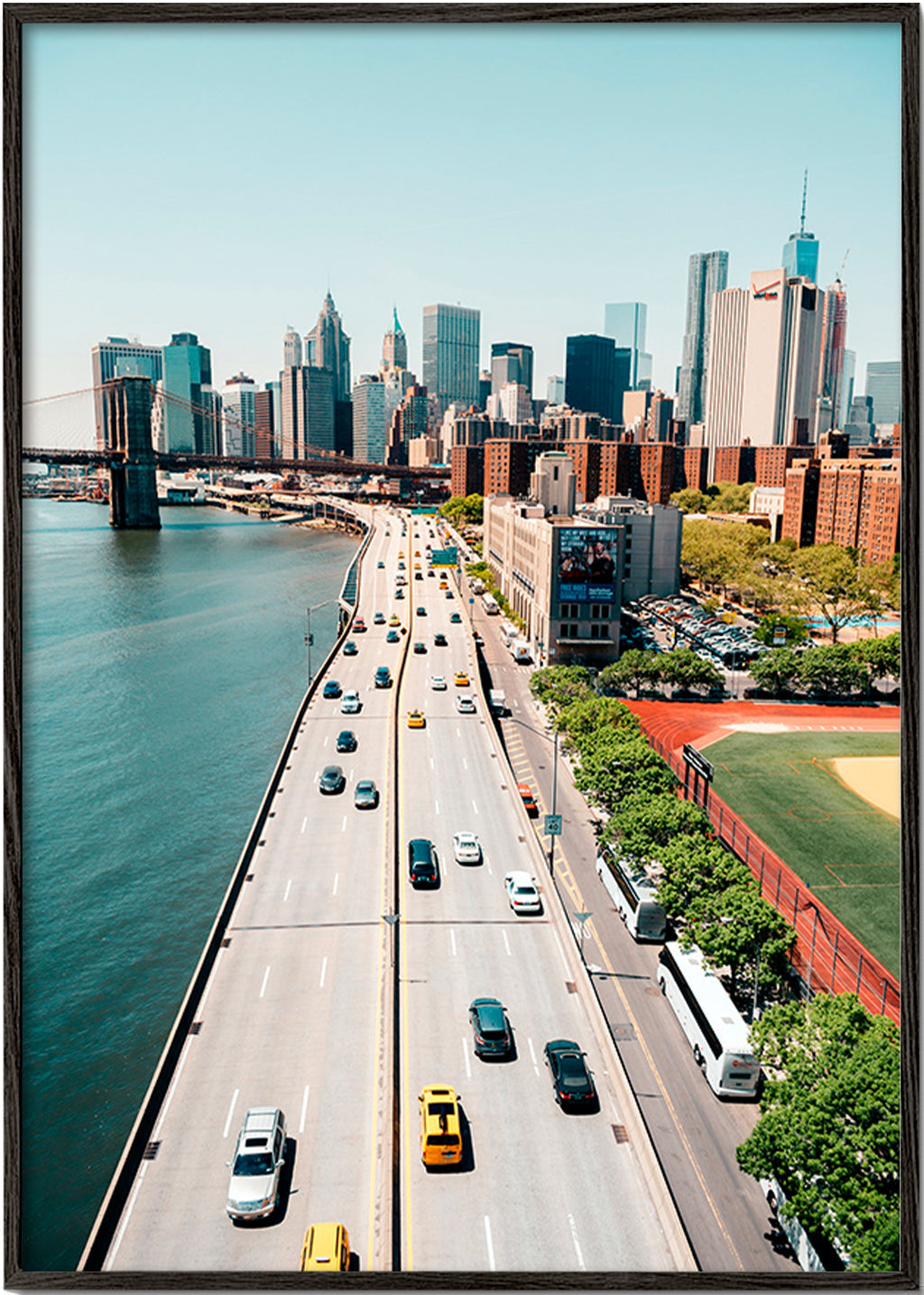 Tableau de voyage: skyline aérien et pont – Black Frame