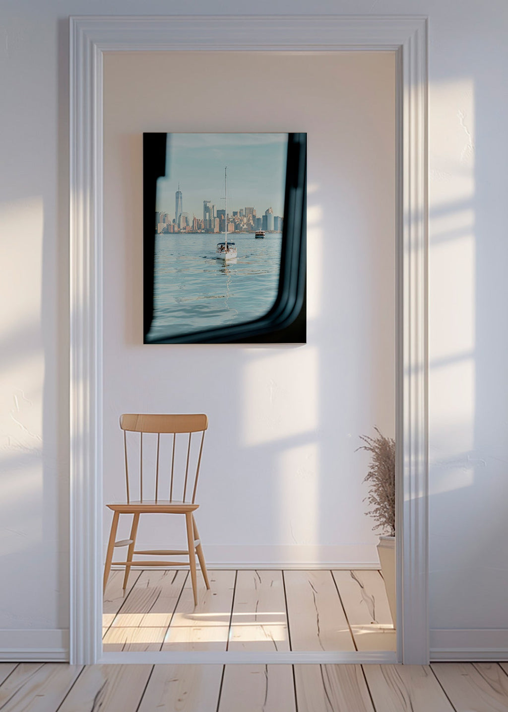Tableau de voyage: voilier devant la silhouette urbaine – Canvas