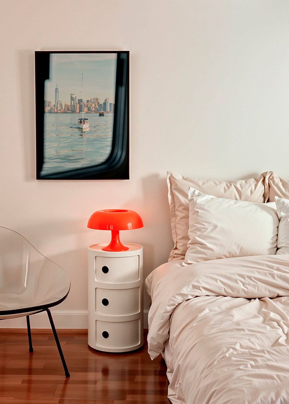 Tableau de voyage: voilier devant la silhouette urbaine – Product2