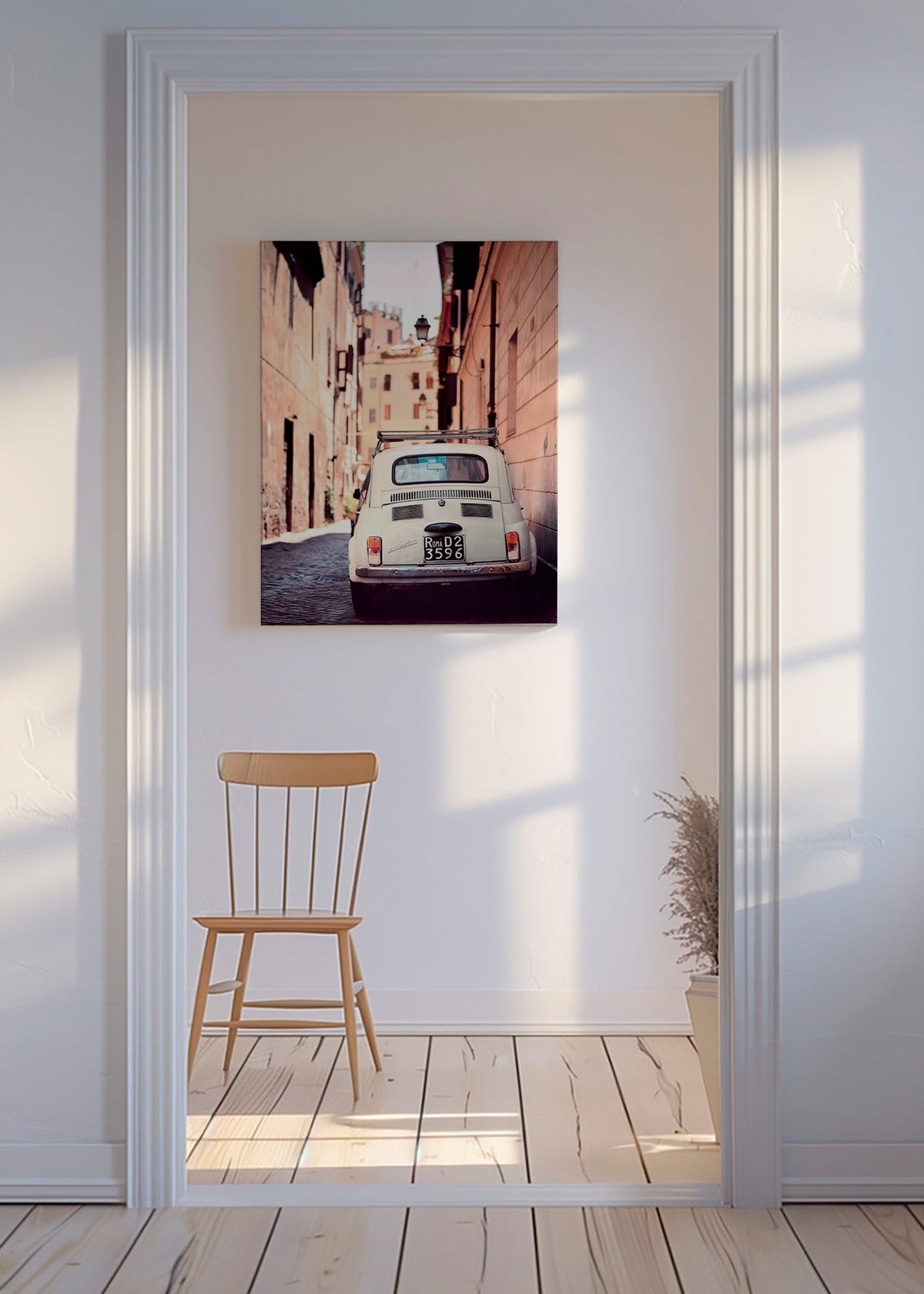 Art de cuisine urbana: voiture ancienne dans une rue romaine – Canvas