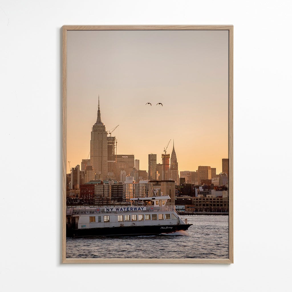 Art de ville Skyline de Manhattan – Oak Frame
