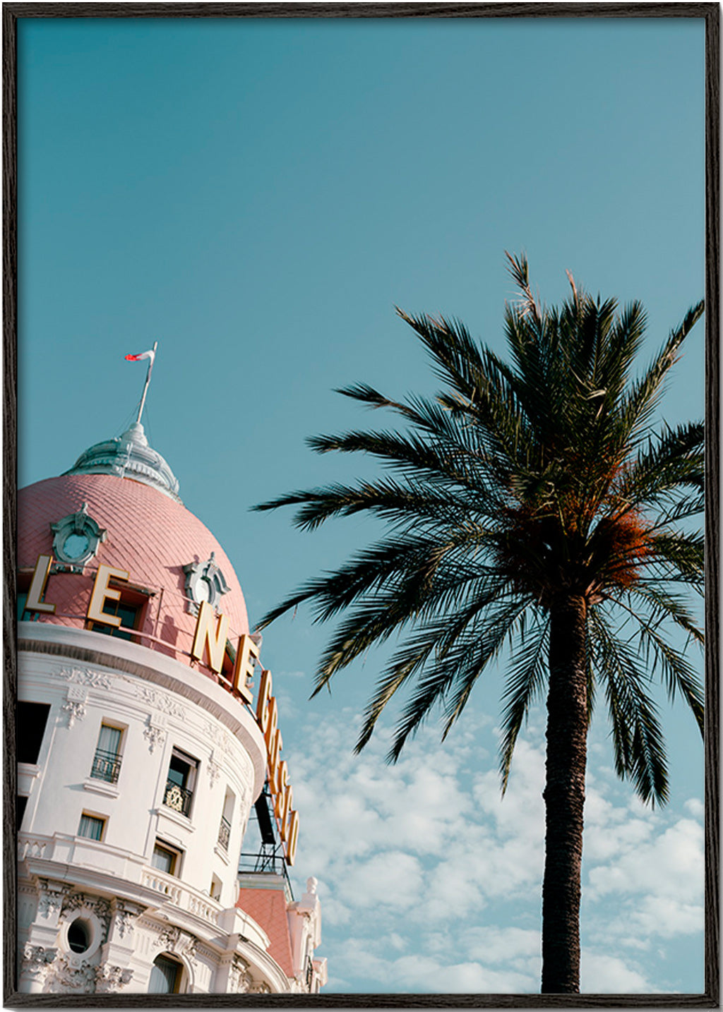 Tableau de ville Riviera: dôme et palmier – Black Frame