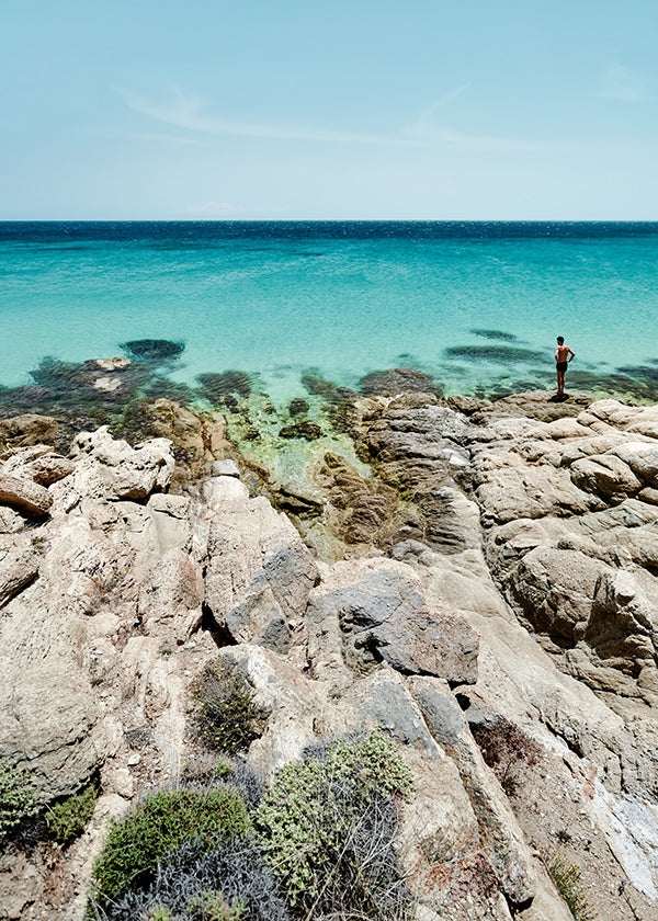 Tableau de paysage côte rocheuse et mer turquoise