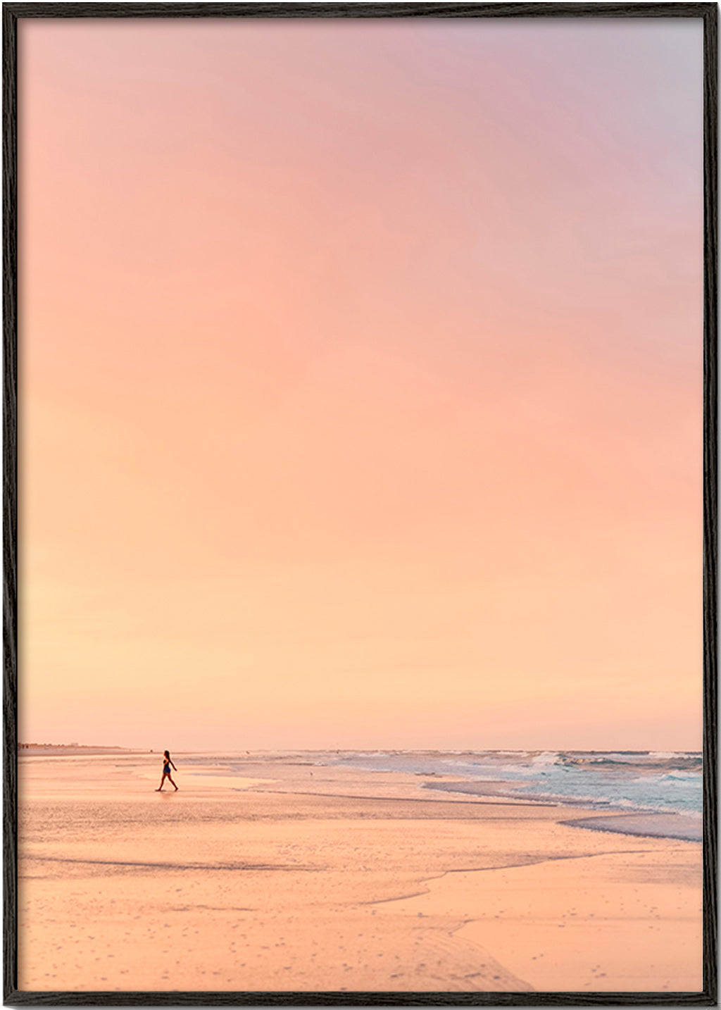 Art de paysage : plage au lever du soleil pastel – Black Frame