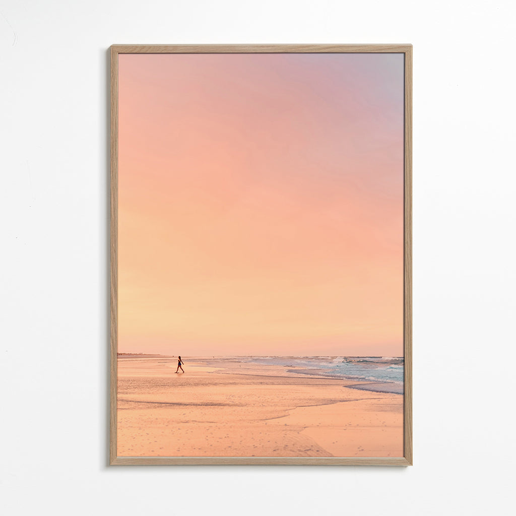 Art de paysage : plage au lever du soleil pastel – Oak Frame