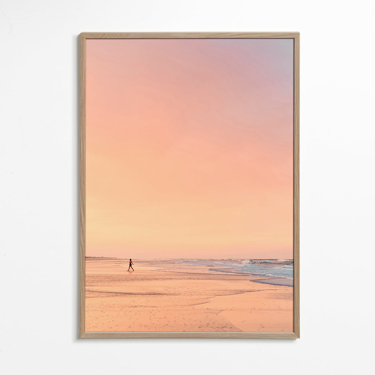 Art de paysage : plage au lever du soleil pastel – Oak Frame