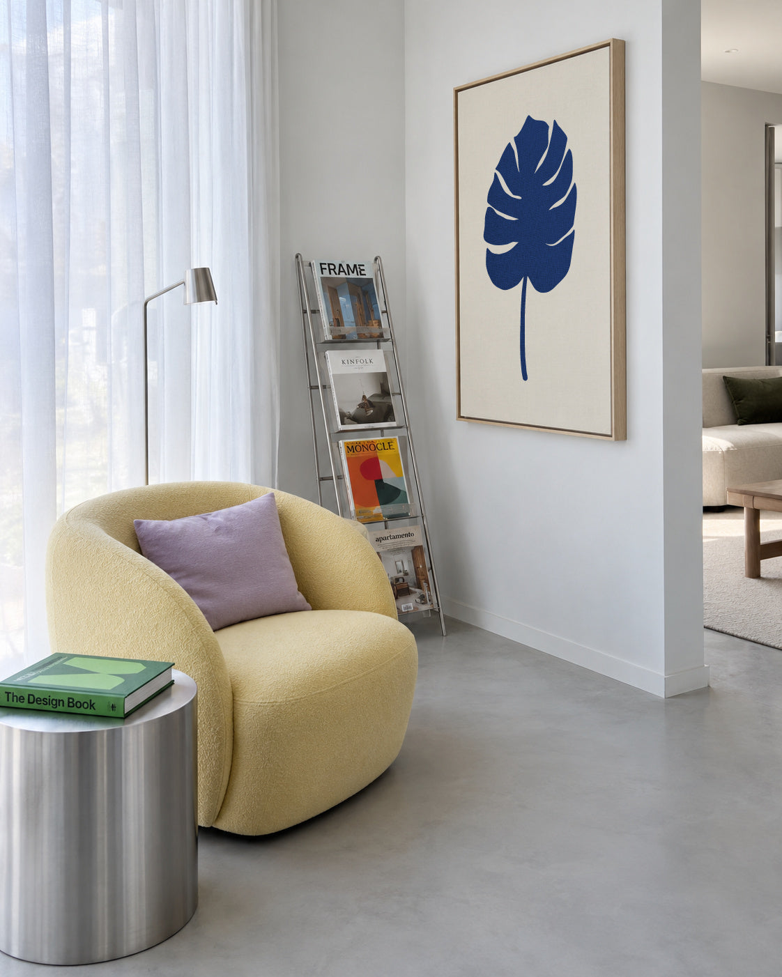 Monstera Canvas Blue - Framed canvas in an interior
