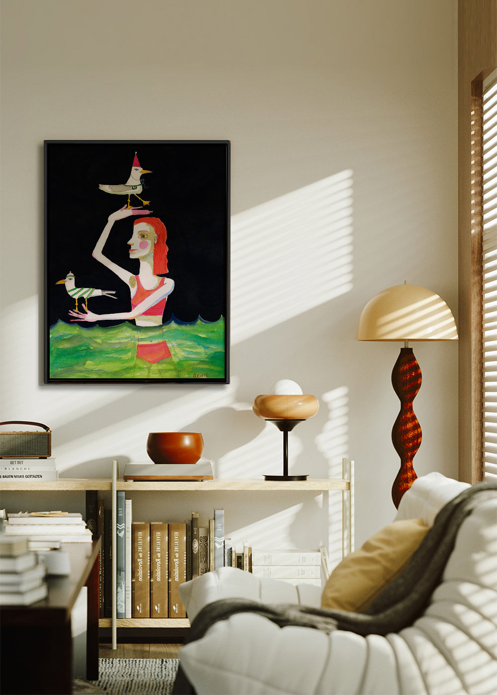 Swimming Lady with birds - Sharyn Bursic