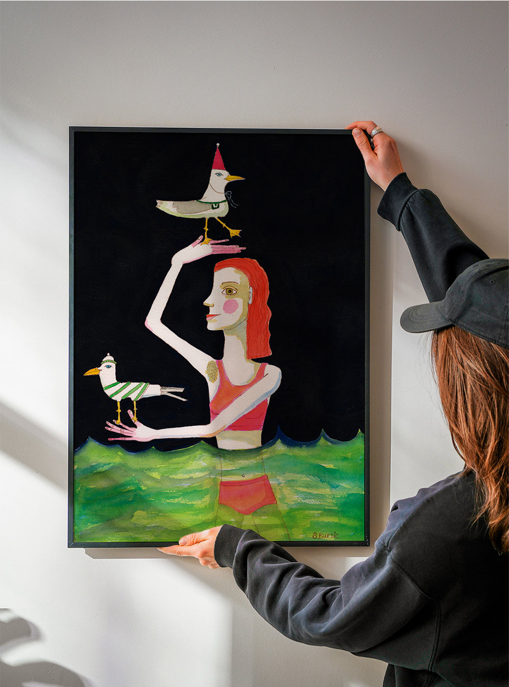 Swimming Lady with birds - Sharyn Bursic