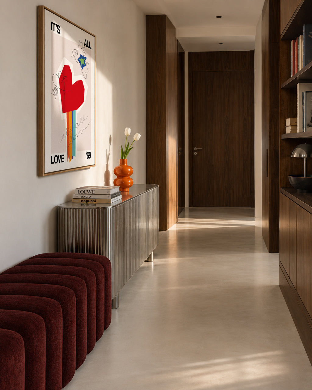 It's All Love '69 Heart Greige - Framed canvas in an interior