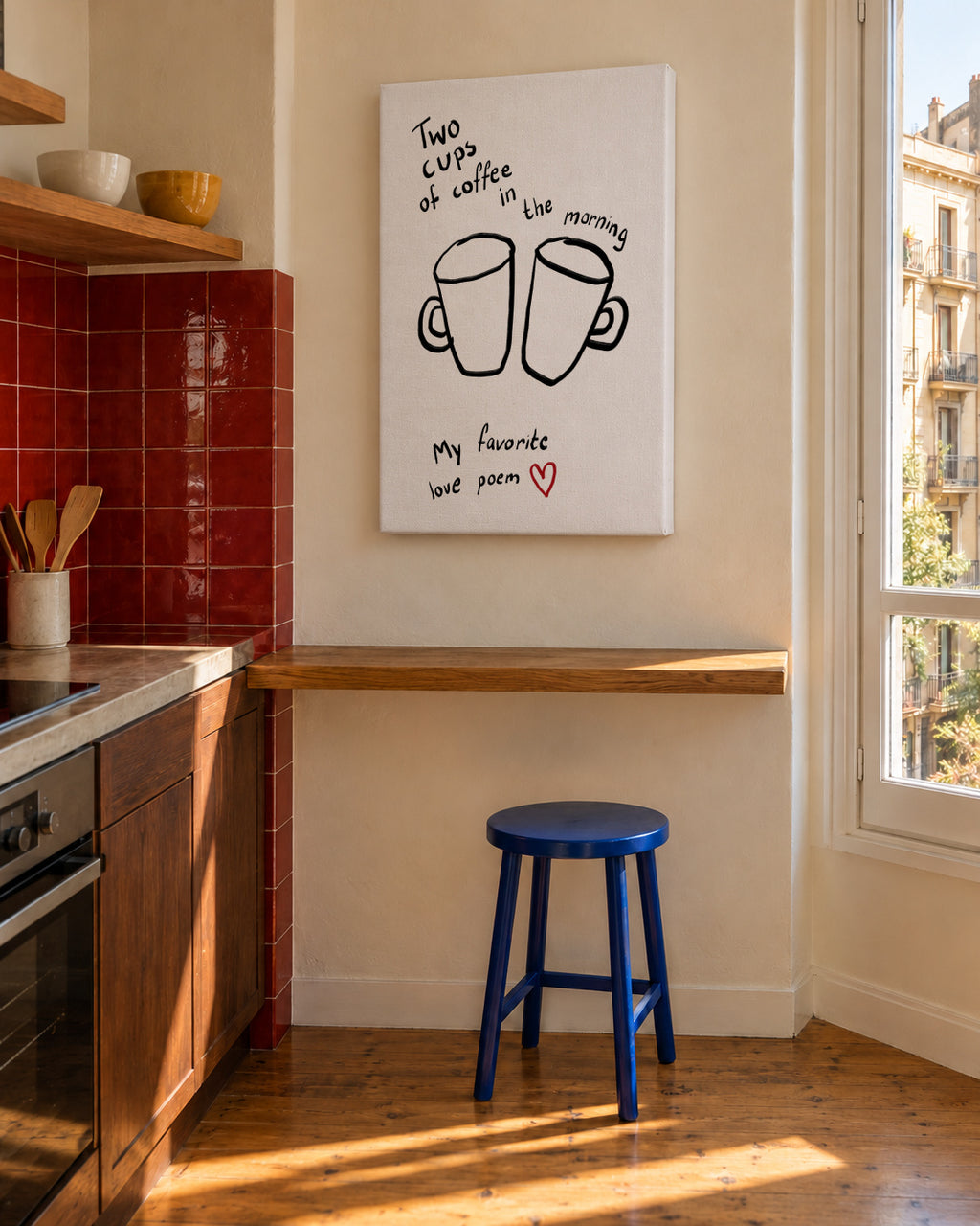 Two Cups - Unframed canvas in an interior