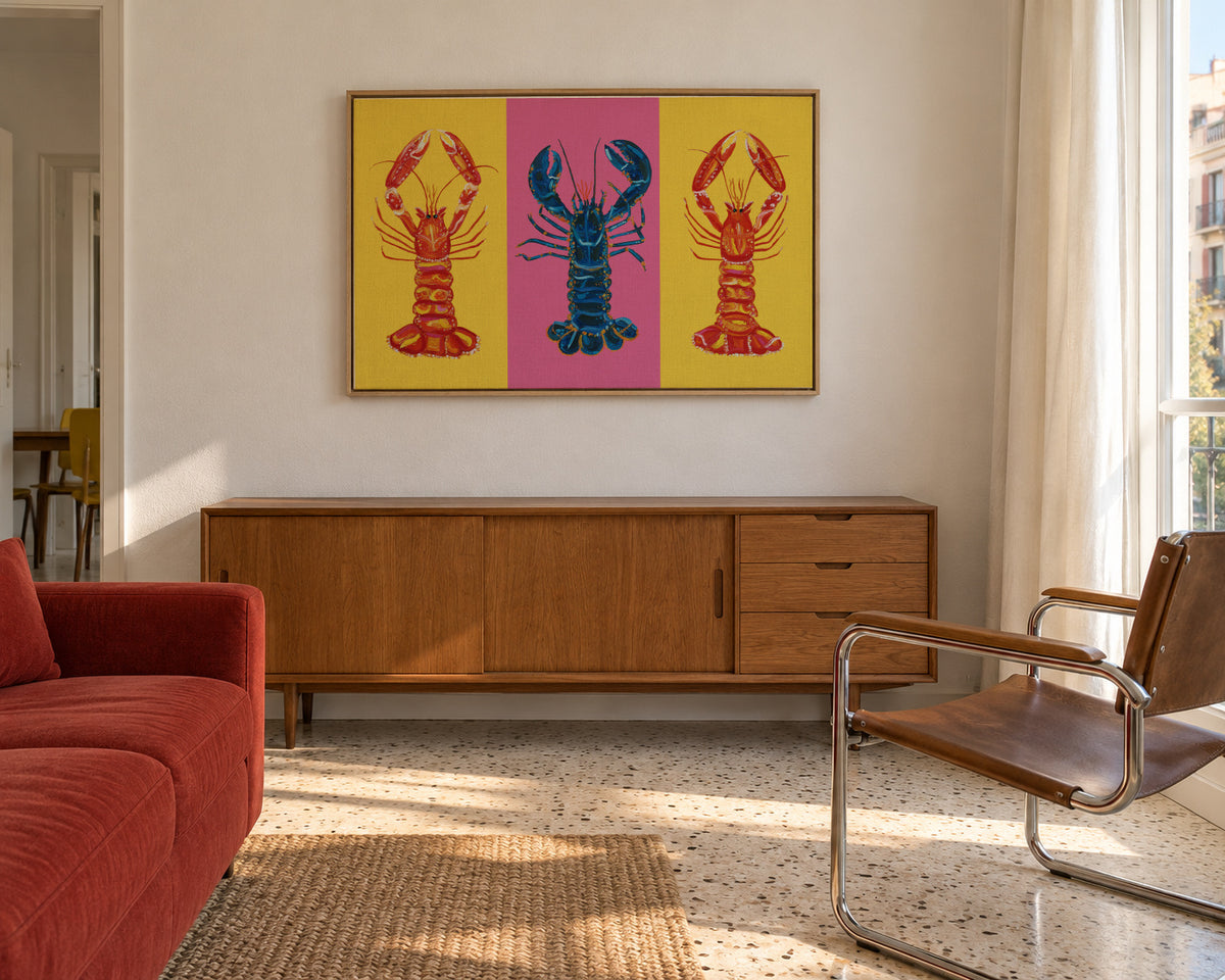Lobster Langoustines Pop Art 2 - Framed canvas in an interior
