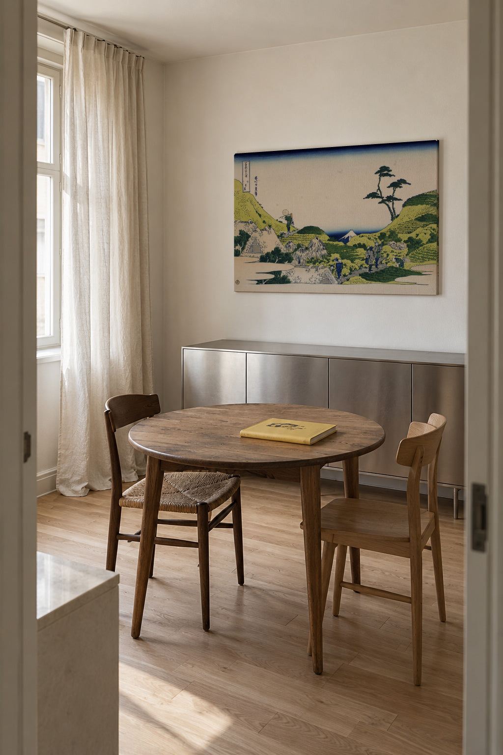 Shimomeguro - Katsushika Hokusai - Unframed canvas in an interior
