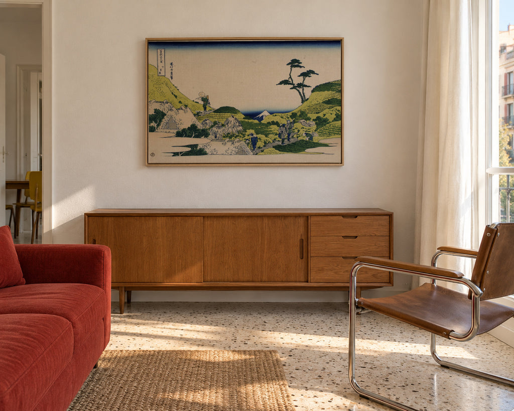 Shimomeguro - Katsushika Hokusai - Framed canvas in an interior