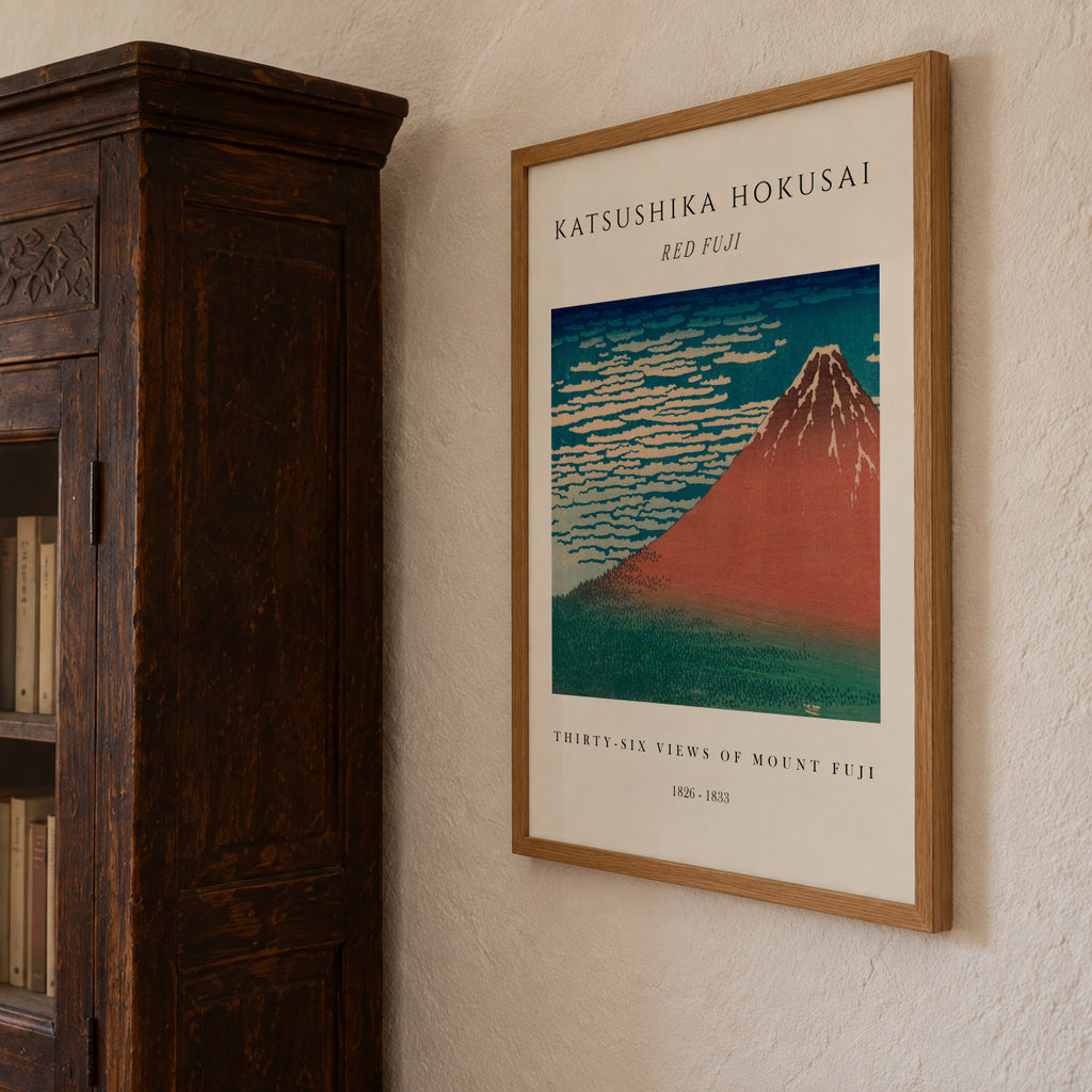 Red Fuji Exhibition White - Katsushika Hokusai - Framed poster detail