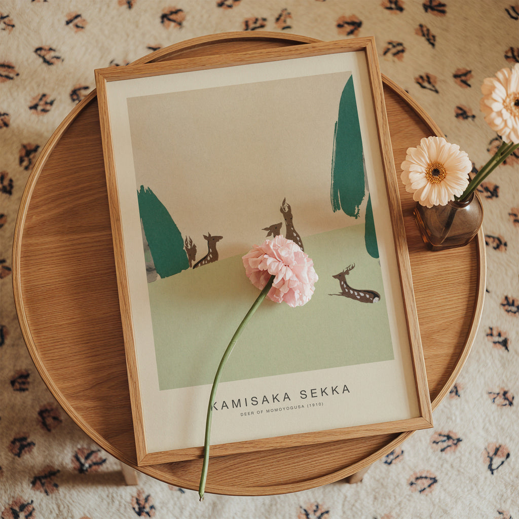Deer of Momoyogusa (Special Edition) - Kamisaka Sekka - Framed poster in an interior