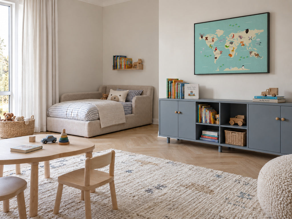 Le Monde des Animaux (french) - Framed canvas in an interior