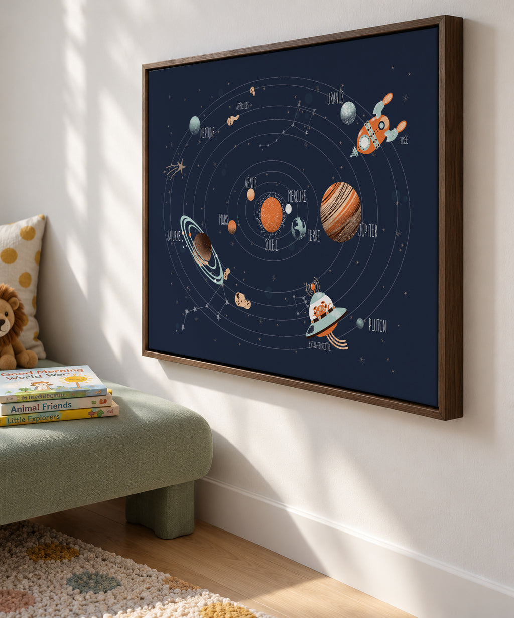 Space - Le Système Solaire (french) - Framed canvas in an interior