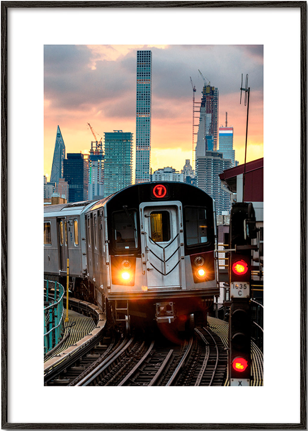 Affiche de ville: Métro 7 au coucher – Black Frame