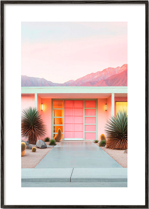 Impression botanique Palm Springs rose – Black Frame