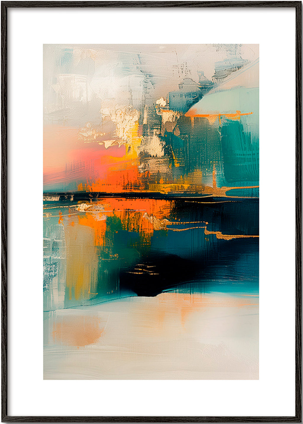 Œuvre abstraite aux reflets aquatiques – Black Frame
