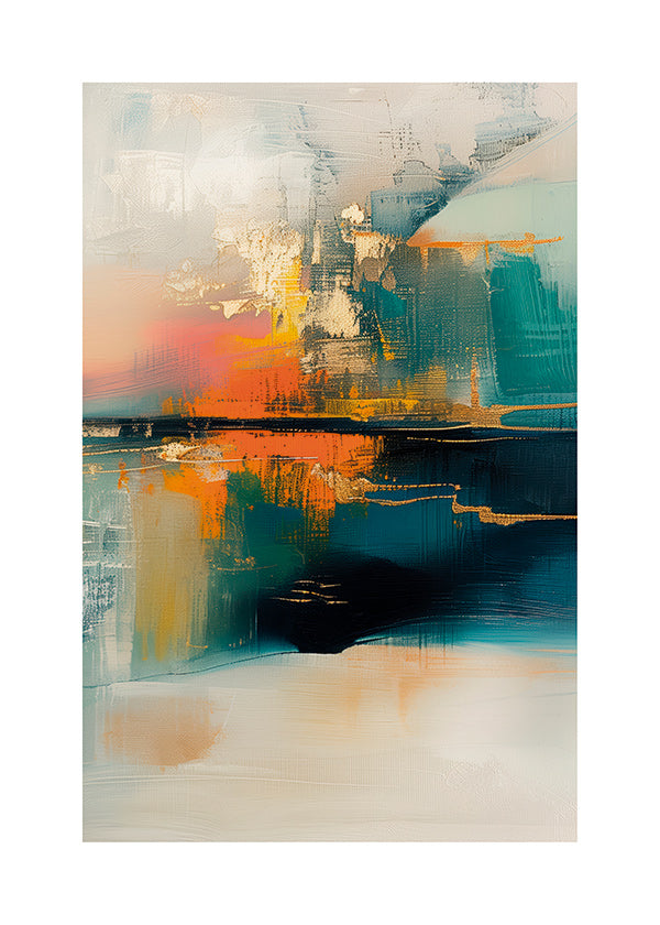 Œuvre abstraite aux reflets aquatiques