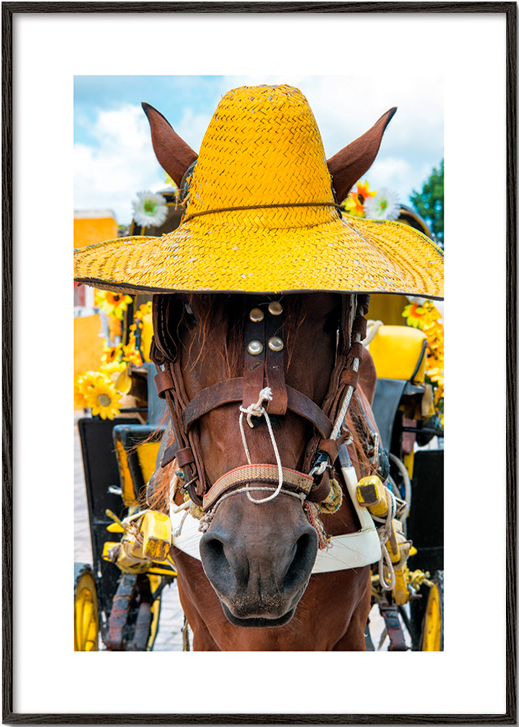 Cheval portrait au chapeau jaune – Black Frame