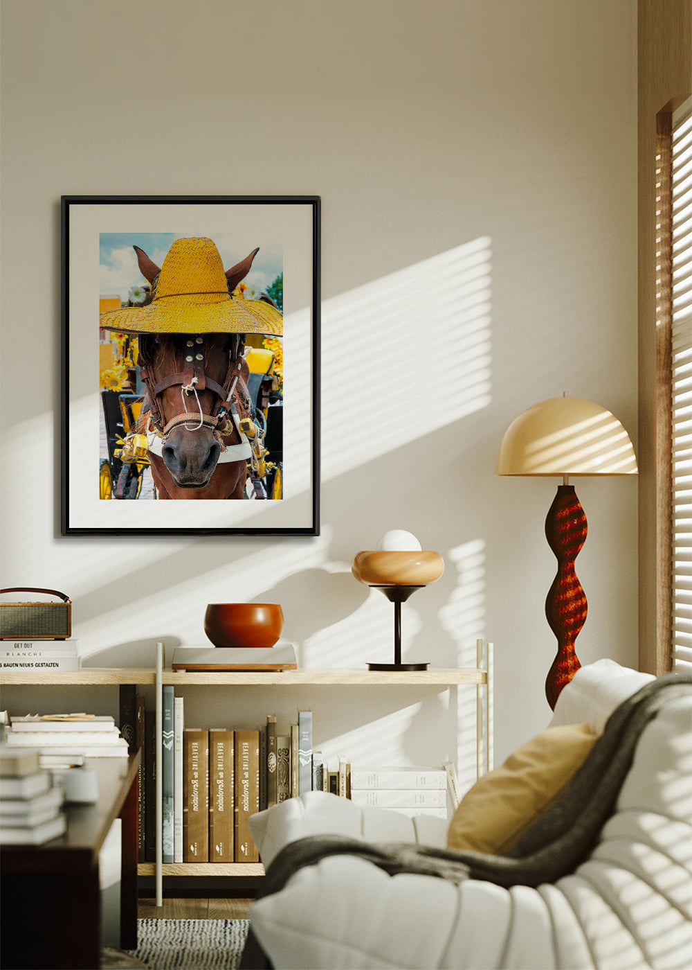Cheval portrait au chapeau jaune – Canvas1