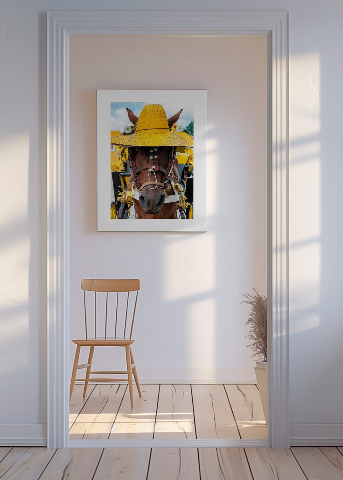 Cheval portrait au chapeau jaune – Canvas